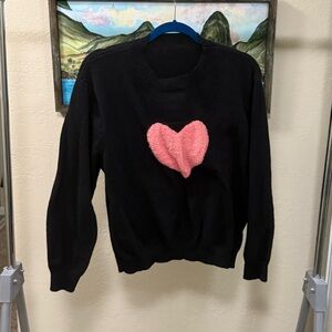 Cider Black Sweater with Pink Heart